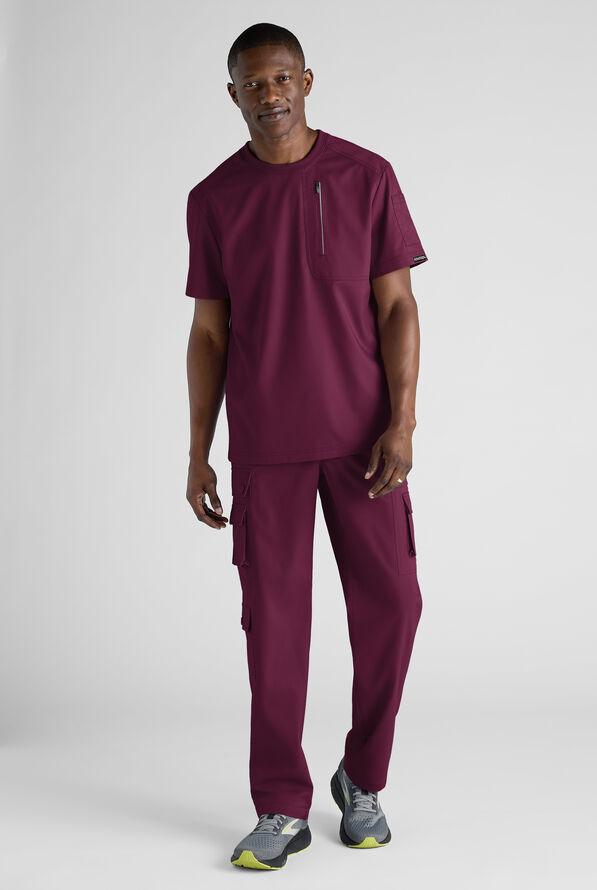 Advantage STRETCH Men's 3-Pocket Crew Neck Scrub Top - Wine - 8