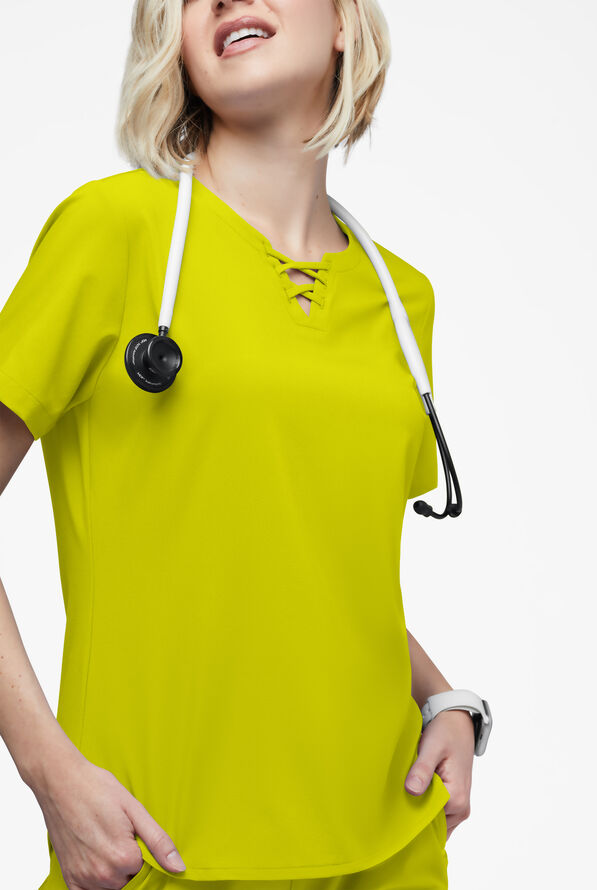 Blusa m&eacute;dica Easy STRETCH GiGi con detalle de lazos para mujer - Cyber Lime - 3