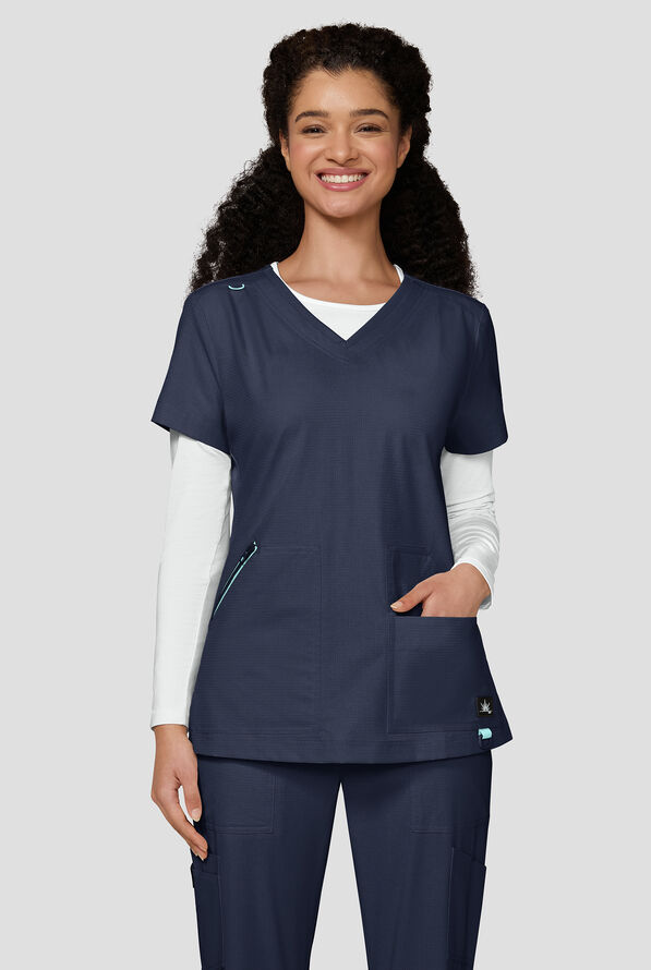 Blusa m&eacute;dica koi Solis Sari STRETCH con cuello en V y 4 bolsillos para mujer - Navy - 2