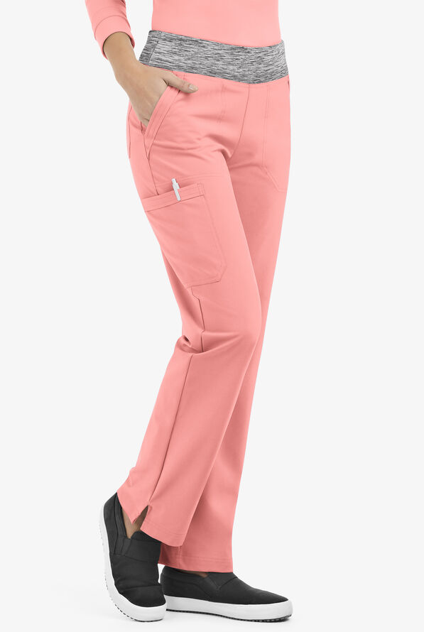 Easy STRETCH Sienna Women's 5-Pocket Sport Yoga Scrub Pants - Petite - Autumn Coral/Silver Melange - 1
