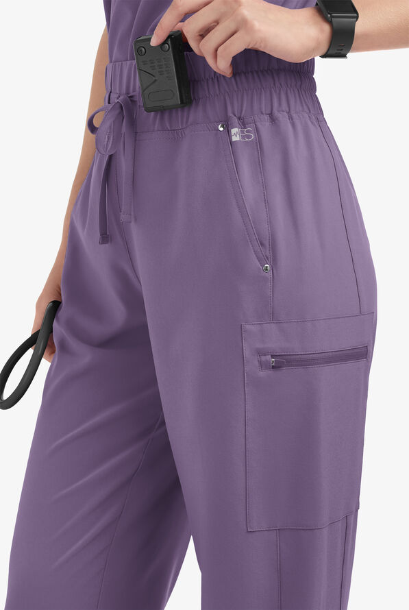 Easy STRETCH Ellie Women's 5-Pocket High Waisted Wide Leg Scrub Pants - Purple Dusk - 2