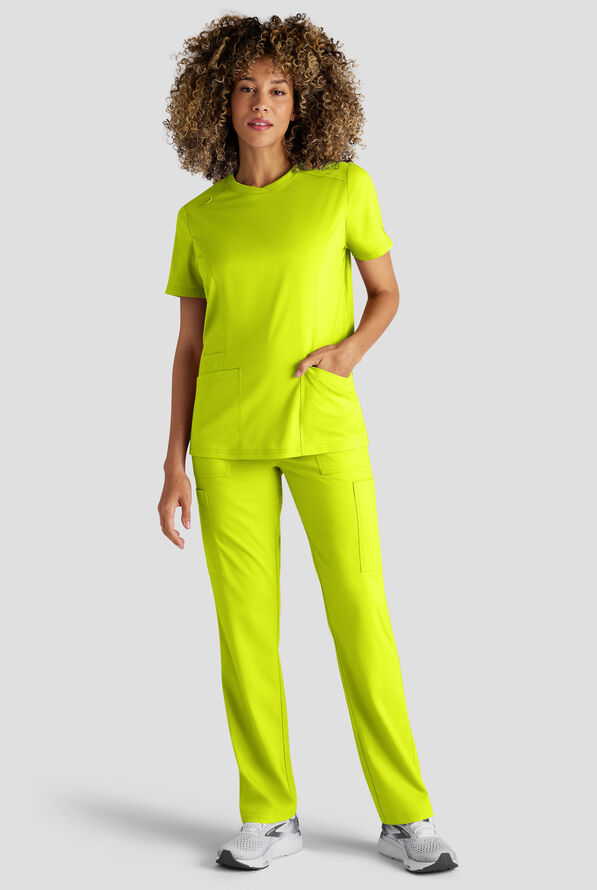 Butter-Soft STRETCH FLXTEK+ Women's 3-Pocket Crew Neck Scrub Top - Lime Crush - 5