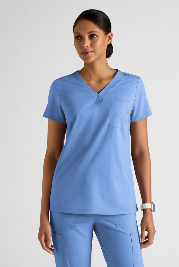 Butter-Soft STRETCH FLXTEK+ Women's 2-Pocket V-Neck Tuck-In Scrub Top - Ceil Blue - 1