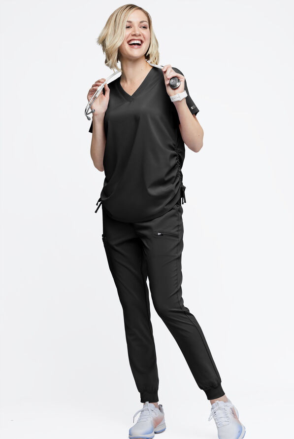 Easy STRETCH Tori Women's Cooling Knit Back Maternity Scrub Top - Onyx Black - 6