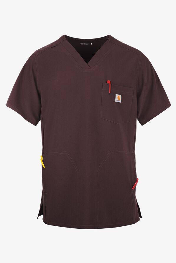 Carhartt Cross-Flex Men's 3-Pocket STRETCH V-Neck Scrub Top - Dark Sepia - 1