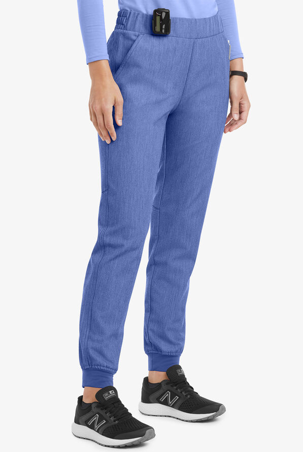 MOVEMENT by Butter-Soft Vega Women's 5-Pocket Flat Front Jogger STRETCH Scrub Pants - Petite - Electric Blue Heather - 1
