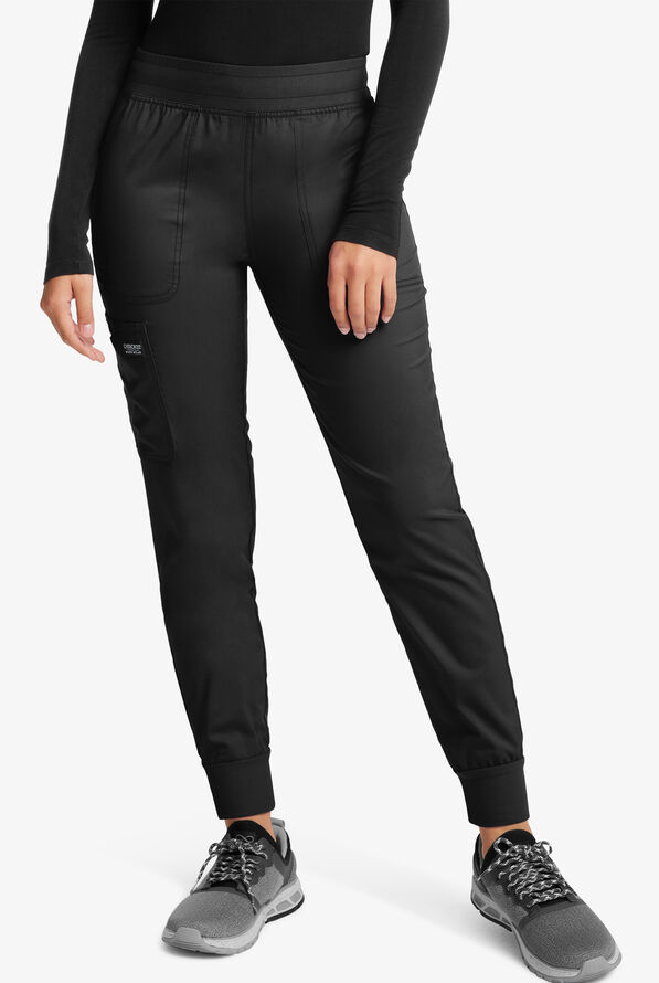 Cherokee Workwear Revolution Women's 5-Pocket STRETCH Cargo Jogger Scrub Pants - Black - 1