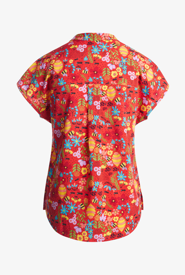 Blusa médica estampada koi Basics Playful Bees and Ants STRETCH con cuello en V y 1 bolsillo para mujer - null - 2