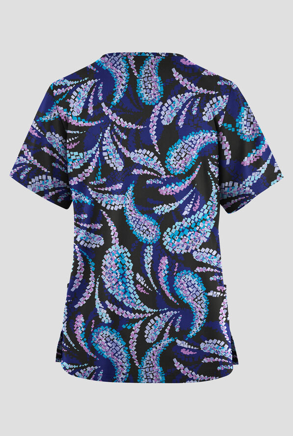 Butter-Soft Originals Matrix Paisley Navy Women's 2-Pocket V-Neck Print Scrub Top - null - 2