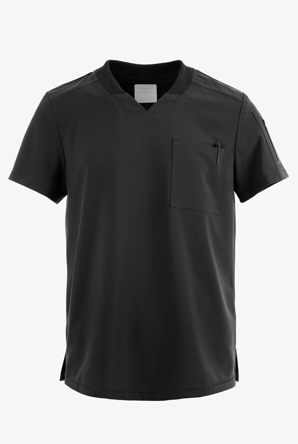 Cherokee Collection Men's 2-Pocket STRETCH Rib-Knit Neckband V-Neck Scrub Top - Black - 1