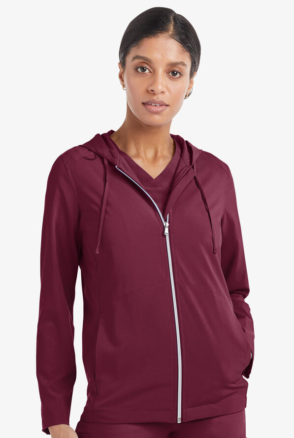 Tafford Active Selena Women's 5-Pocket Long Sleeve Zip-Front Scrub Hoodie - Wine - 2