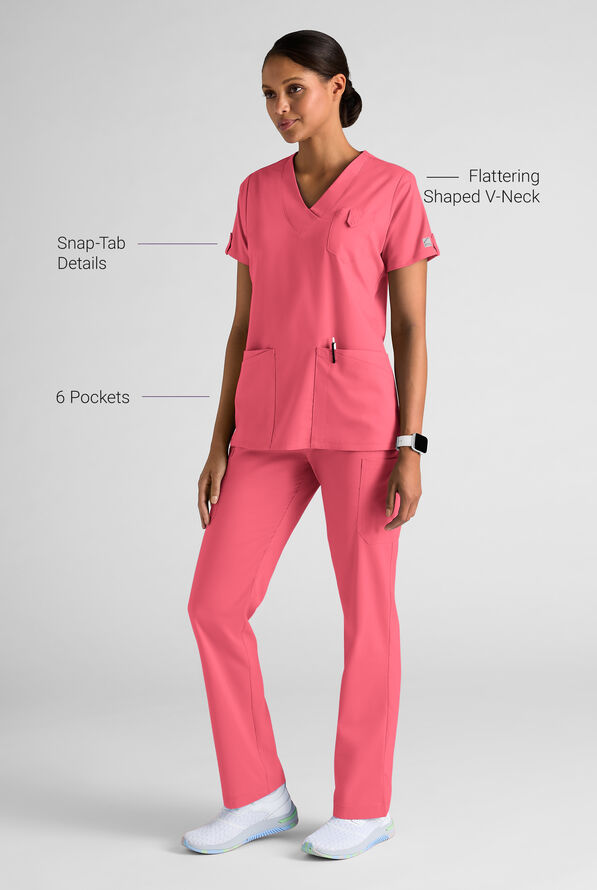 Butter-Soft STRETCH FLXTEK+ Women's 6-Pocket V-Neck Scrub Top - Rouge Rose - 3