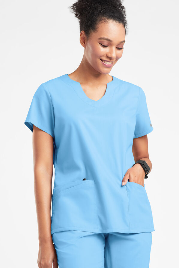 Butter-Soft Originals Women's 6-Pocket Scallop Neck Scrub Top - Blue Oasis - 2