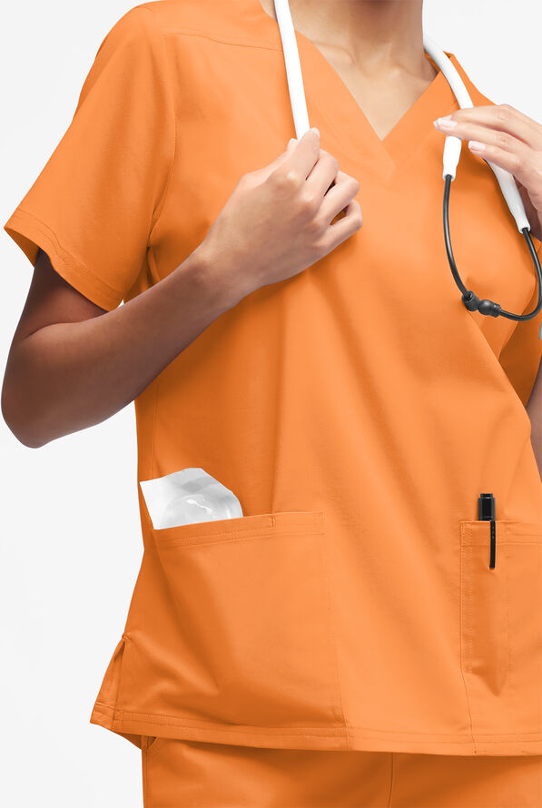 Butter-Soft STRETCH Women's 4-Pocket V-Neck Scrub Top - Apricot Crush - 2