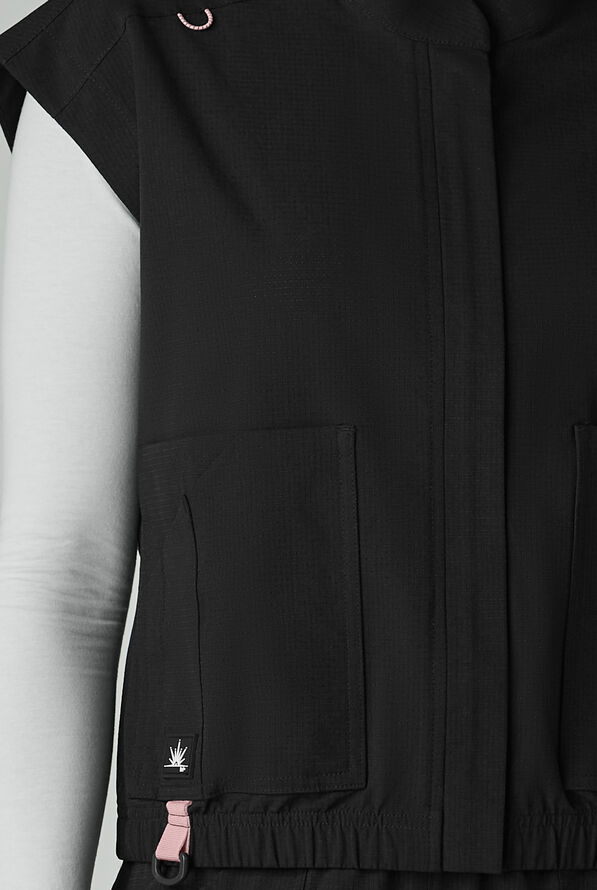 koi Solis Eloise Women's 4-Pocket STRETCH Zip Front Scrub Vest - Black - 3