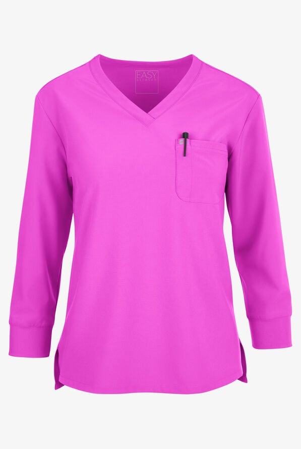 Easy STRETCH Women's Josie 2-Pocket Relaxed 3/4" Sleeve Scrub Top - Electric Fuchsia - 1