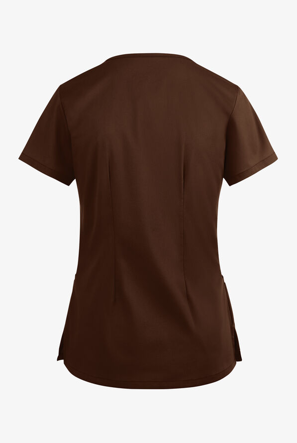 Blusa m&eacute;dica UA Butter-Soft STRETCH con cremallera en el cuello curvo y 4 bolsillos para mujer - Coffee Bean - 4