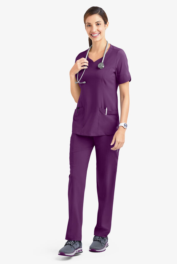 Blusa médica Easy STRETCH Aisha con escote corazón y 2 bolsillos para mujer - Eggplant - 2