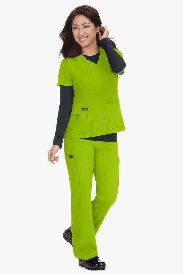 koi Basics Becca Women's 4-Pocket STRETCH V-Neck Scrub Top - Green Tea - 2