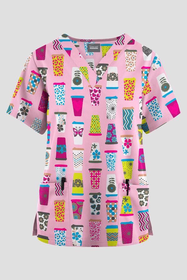 Blusa médica estampada Butter-soft Originals Good Morning Blush con cuello en V y 2 bolsillos para mujer - null - 1