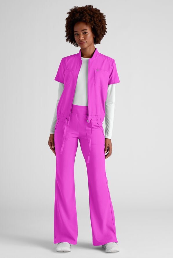 Easy STRETCH Nika Women's Zip Front Scrub Top&ndash; 2-Piece Jumpsuit Top - Electric Fuchsia - 6