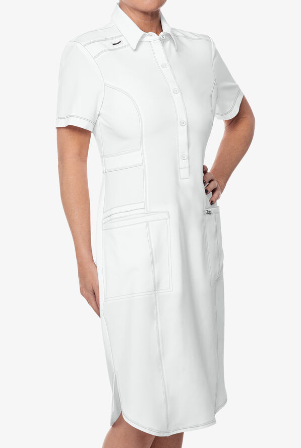 Cherokee Infinity Women's 2-Pocket STRETCH Button Front Scrub Dress - White - 1