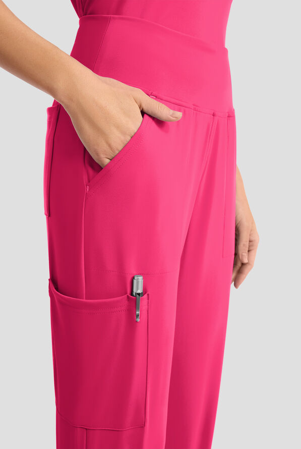 Cherokee Achieve Women's 5-Pocket STRETCH Cargo Jogger Knit Scrub Pants - Tropical Hibiscus - 2