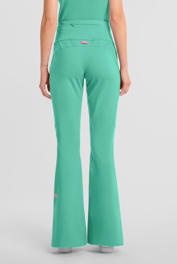 Med Couture Amp Knit Women's 5-Pocket STRETCH High-Rise Yoga Waistband Flare Leg Scrub Pant - Mint Condition - 4