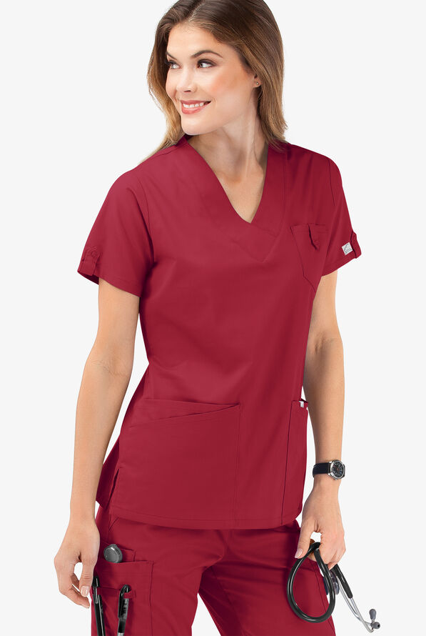 Butter-Soft STRETCH Women's 6-Pocket V-Neck Scrub Top - Ruby - 6