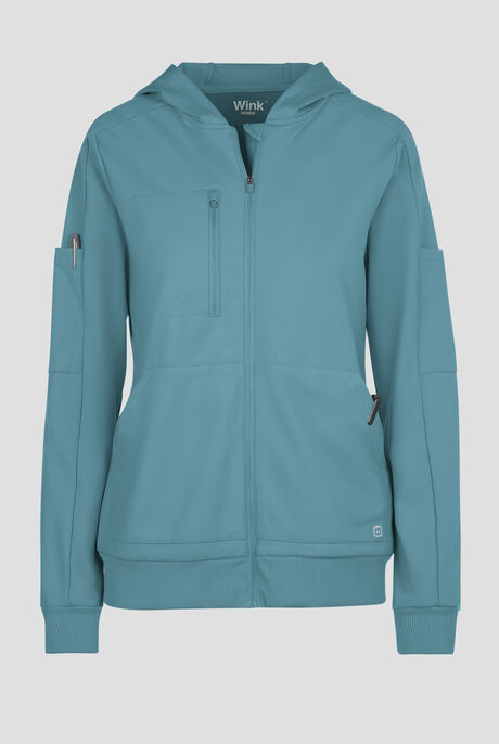 Wink Renew Knit Women's 4-Pocket STRETCH Front Zip Scrub Hoodie Jacket