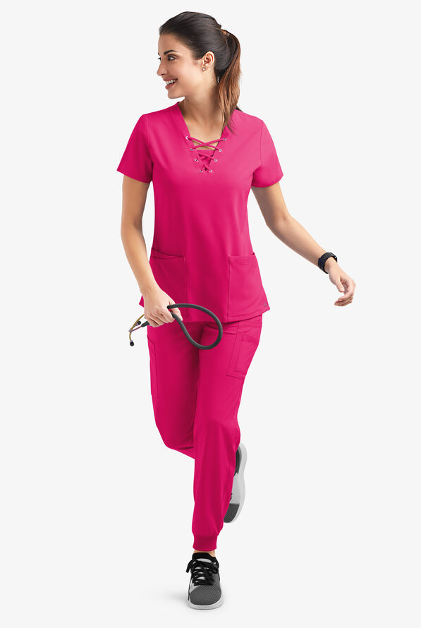 Blusa m&eacute;dica Easy STRETCH Gisele con cordones en el cuello en V y 4 bolsillos para mujer - Flirt - 6