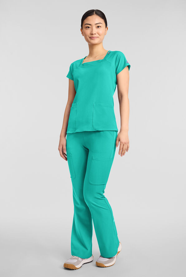 Blusa m&eacute;dica Med Couture Amp STRETCH con cuello cuadrado y 3 bolsillos para mujer - Teal Tonic - 2
