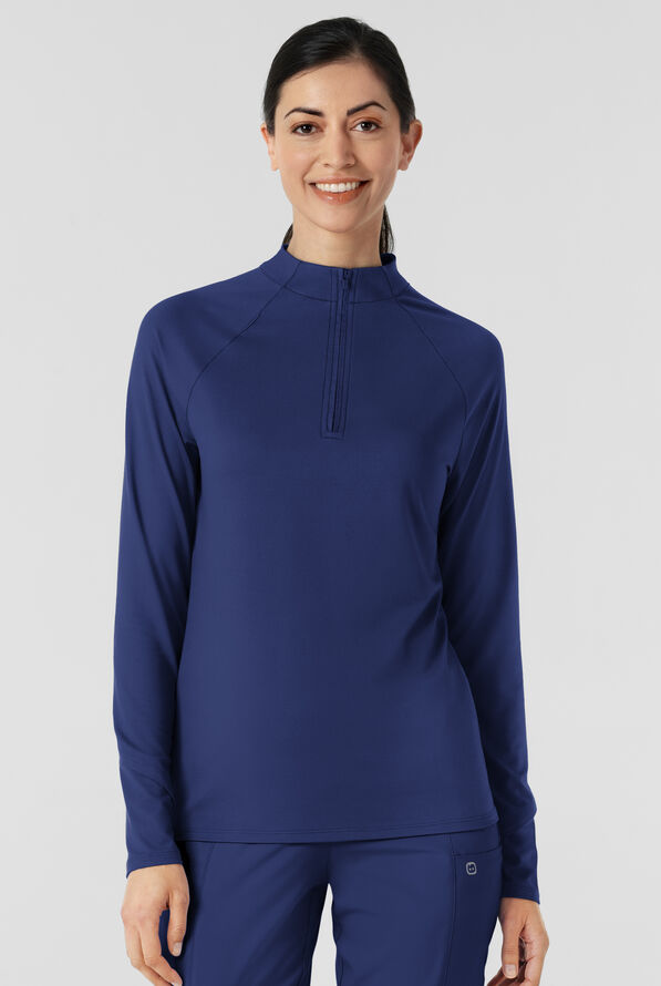 Wink Layers Women's 1-Pocket STRETCH Quarter Zip Mock Neck Knit Underscrub - Navy - 3