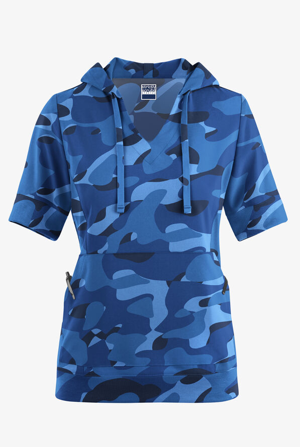 Sudadera médica manga corta Strictly Scrubs STRETCH Cloud Camo Navy con capucha y 3 bolsillos para mujer - null - 1