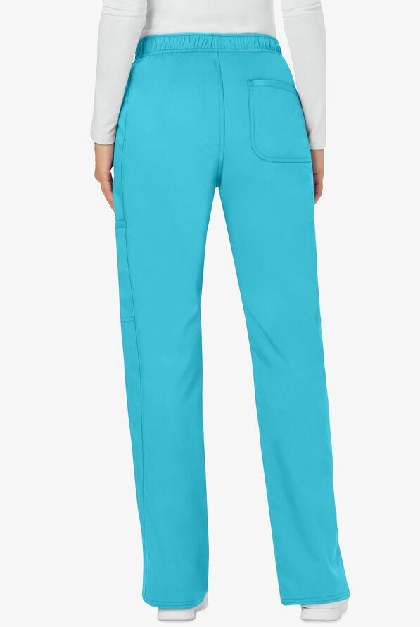 Cherokee Workwear Revolution Women's 5-Pocket STRETCH Drawstring Cargo Scrub Pants - Tall - Turquoise - 2