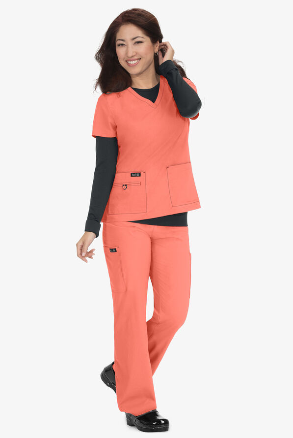 koi Basics Becca Women's 4-Pocket STRETCH V-Neck Scrub Top - Coral - 2