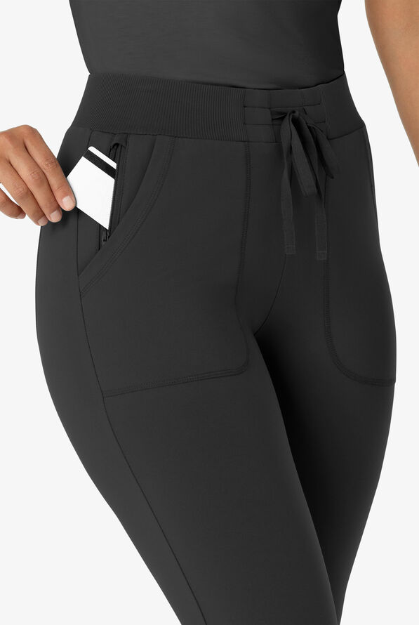 Wink Renew Knit Women's 5-Pocket STRETCH Ankle Zip Track Scrub Pants - Black - 3