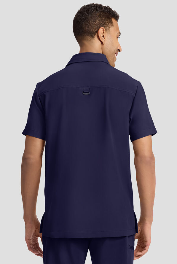 Healing Hands Quest Aidan Men's 3-Pocket STRETCH Shirt Collar Scrub Top - Navy - 3
