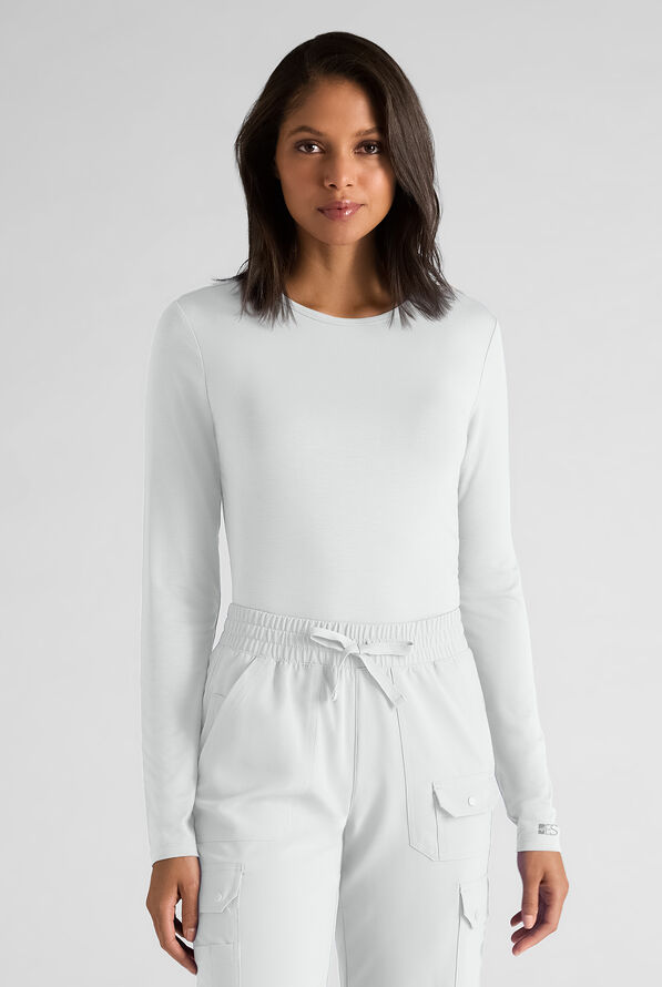 Easy STRETCH Cate Women's Long Sleeve Knit Underscrub - White - 1