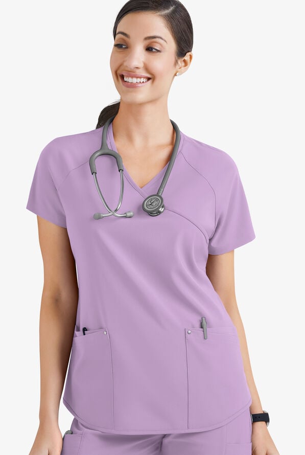 Easy STRETCH Cara Women's 4-Pocket Raglan Scrub Top - Amethyst Mist - 3