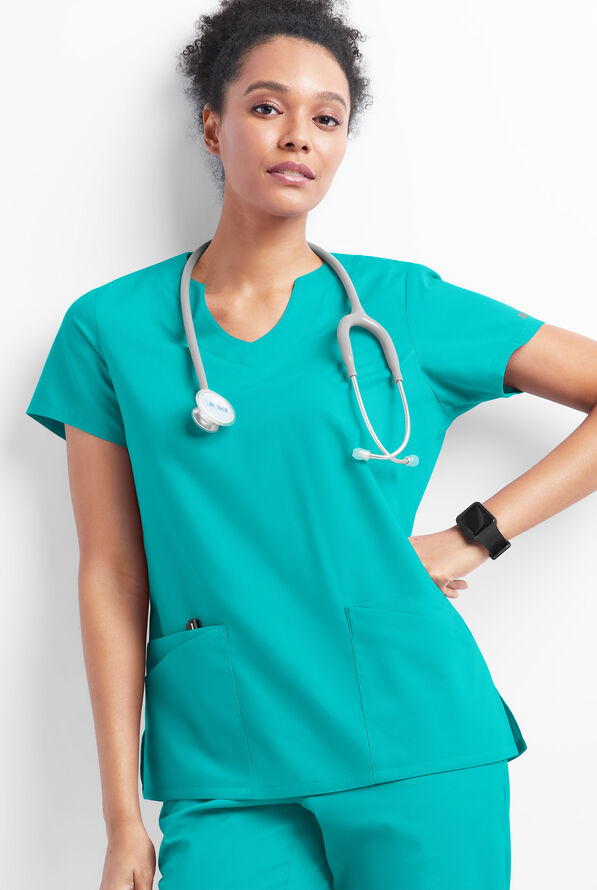 Butter-Soft Originals Women's 6-Pocket Scallop Neck Scrub Top - Bright Teal - 5