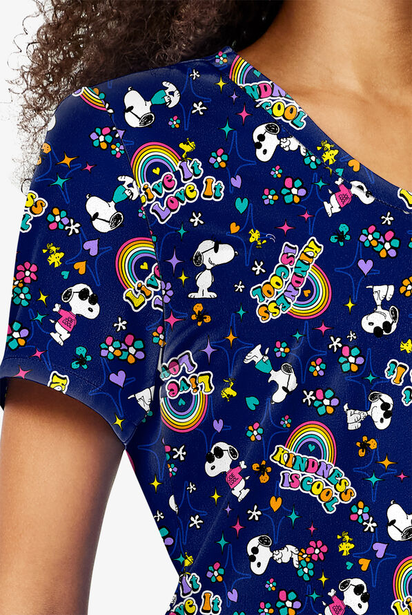 Tooniforms Peanuts Cool Kindness Women's 1-Pocket STRETCH V-Neck Print Scrub Top - null - 5