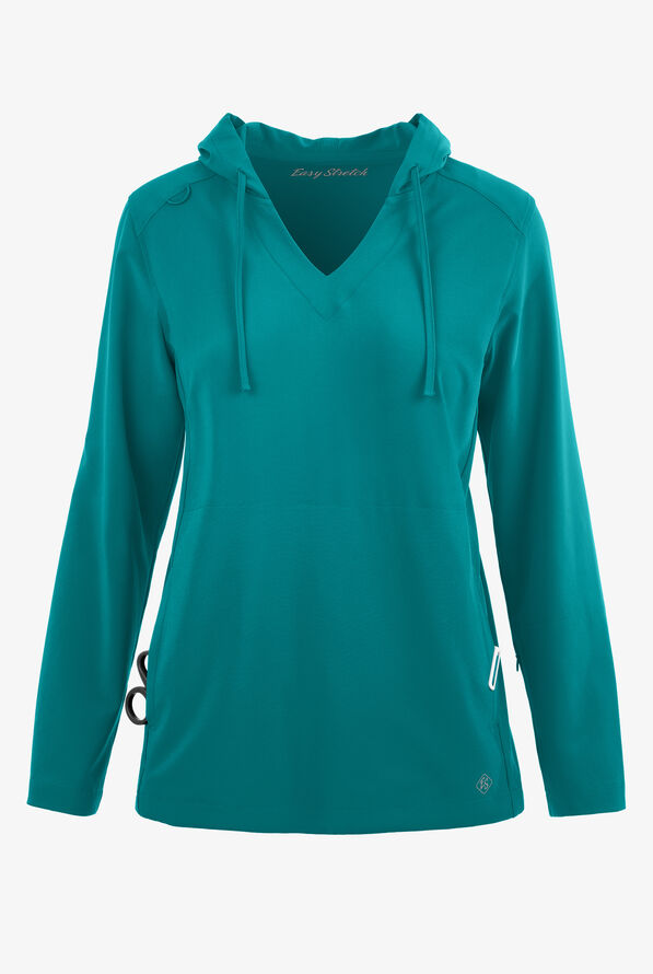 Easy STRETCH Billie Women’s 4-Pocket Pullover Scrub Hoodie - Teal - 1