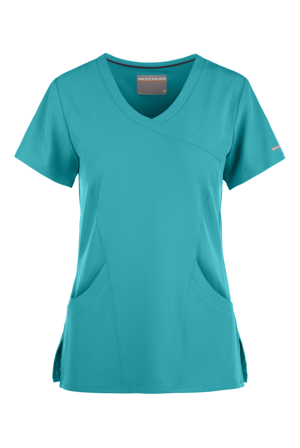 Blusa médica Skechers by Barco Reliance STRETCH estilo cruzado con 3 bolsillos para mujer - Teal - 1