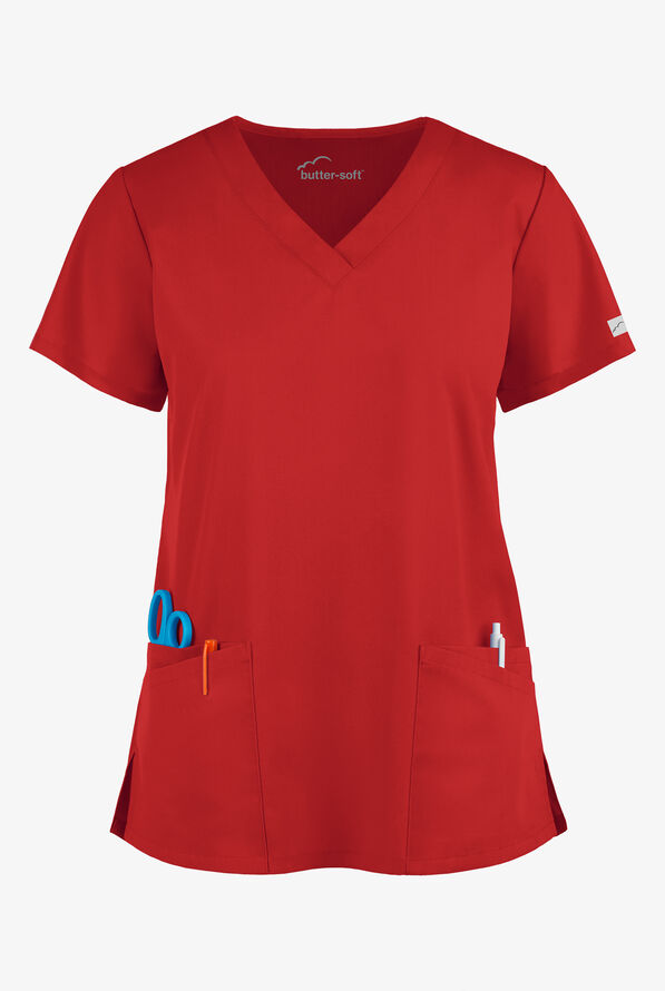 Butter-Soft Core Women's 4-Pocket Rounded V-Neck Scrub Top - Pearl - 1