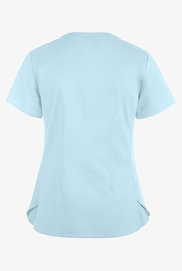 Med Couture Touch Women's 3-Pocket STRETCH Rib-Knit Side Panels Shirttail V- Neck Scrub Top - Periwinkle - 2