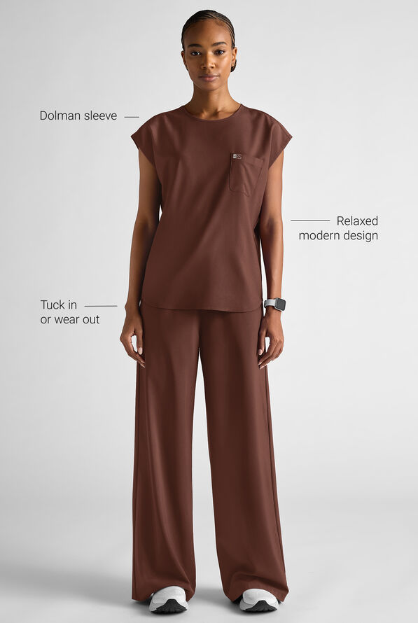 Easy STRETCH Women's Dolman Sleeve Crew Neck Scrub Top - Double Espresso - 9