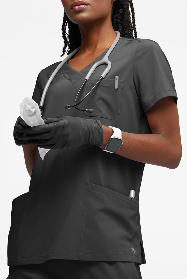 Easy STRETCH Tessa Women's 5-Pocket V-Neck Scrub Top - Onyx Black - 2