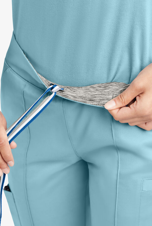 Butter-Soft STRETCH Women's 6-Pocket Pin-Tuck Crop Slim with Sport Trim Detail Scrub Pants - Dew Drop/Silver Melange - 3