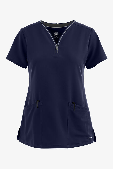 Healing Hands 360 Sonia Women's 3-Pocket STRETCH Reflective Y-Neck Zip Scrub Top